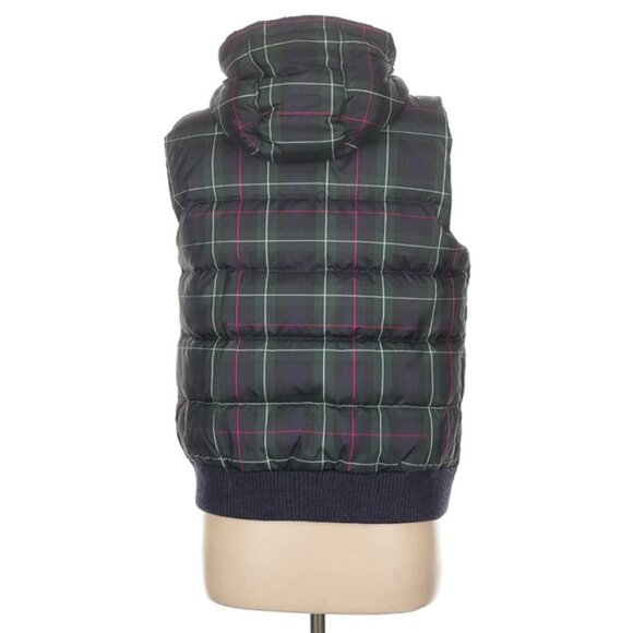 J.Crew Excursion Puffer Vest Women’s Size L Green Navy Plaid Quilted Outerwear - Picture 2 of 9